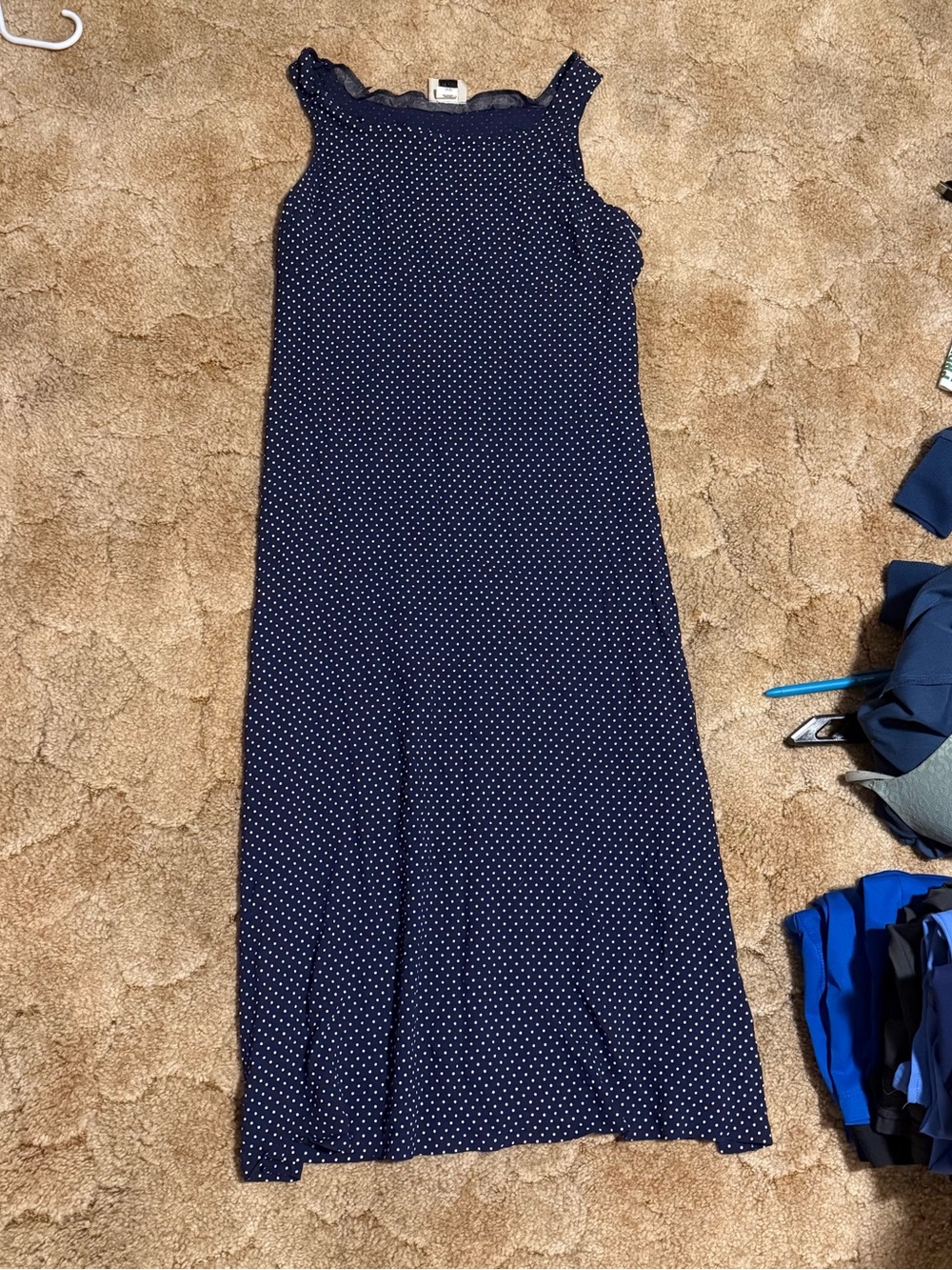 Teddi Navy Polka Dot Sleeveless Maxi Dress